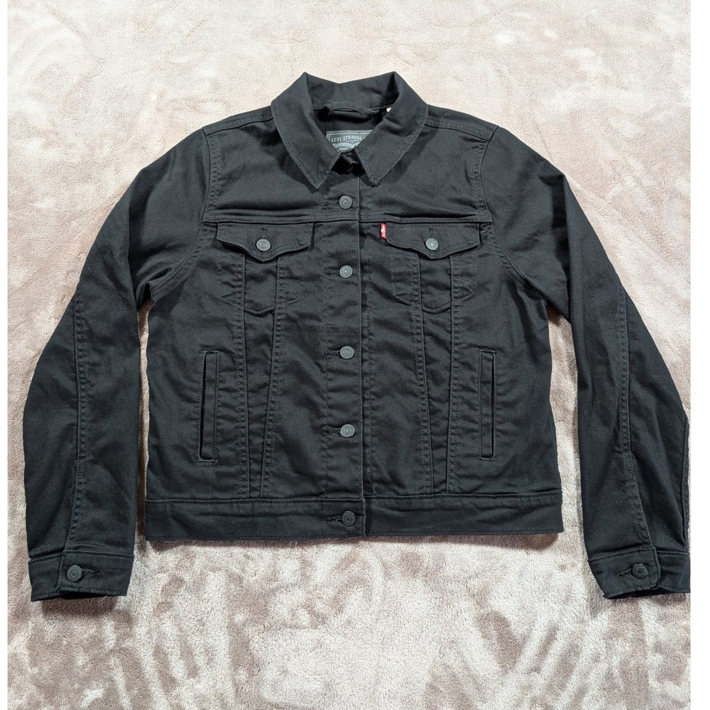 Levi's Trucker Jacket Womens Medium Black Denim Stretch Original 29945-0038